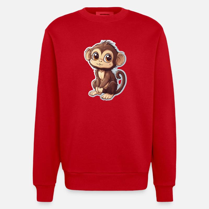 Affe Süsses Äffchen Geschenk für Affenfans - Heavyweight Oversized Organic Crew Neck Made in EU - Rot
