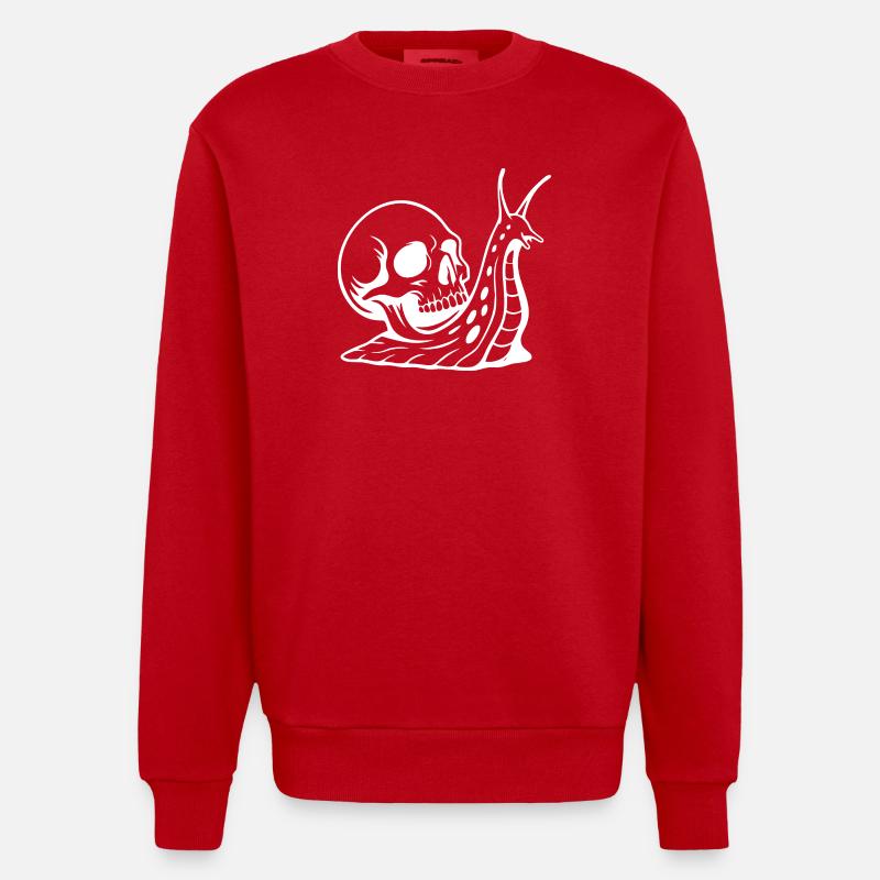 Gothic Skull with Serpent Design - Heavyweight Oversized Organic Crew Neck Made in EU - red