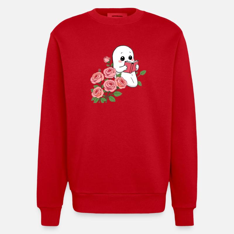 Gespenst liest ein Buch - Heavyweight Oversized Organic Crew Neck Made in EU - Rot