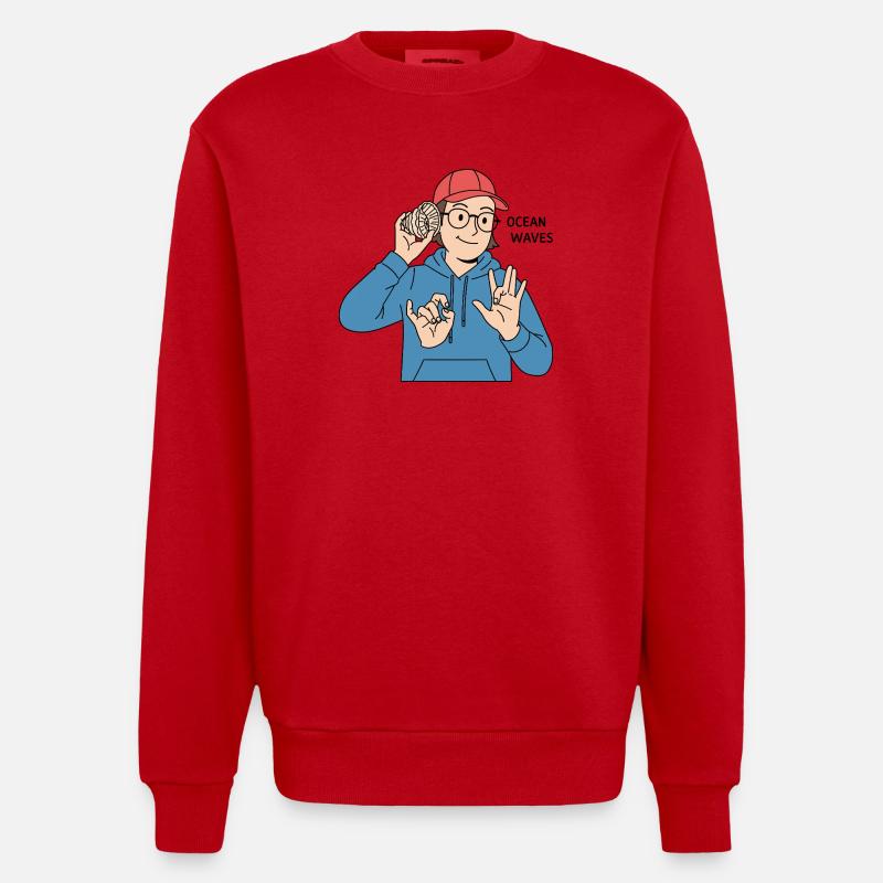 Gebärdensprache Ocean Waves - Heavyweight Oversized Organic Crew Neck Made in EU - Rot