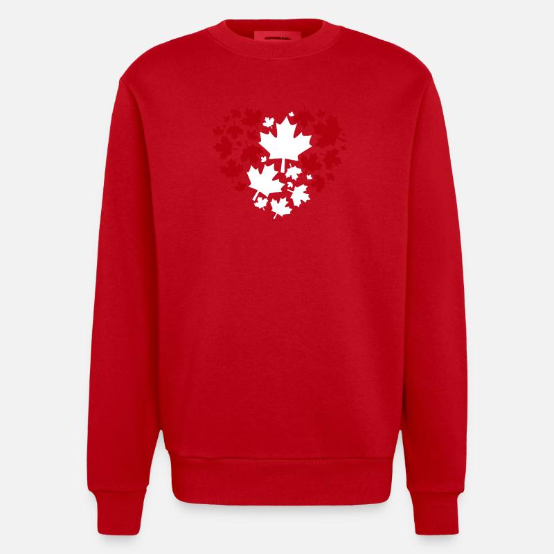 Maple Leaf Heart Pattern - Heavyweight Oversized Organic Crew Neck Made in EU - red