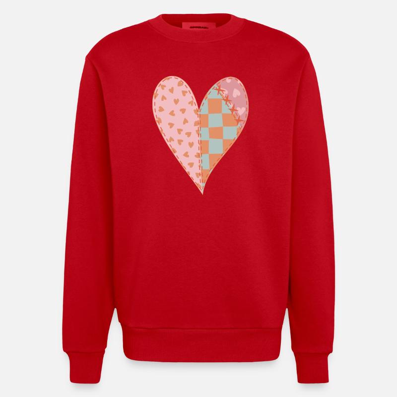 Patchwork Heart No2 - Heavyweight Oversized Organic Crew Neck Made in EU - red