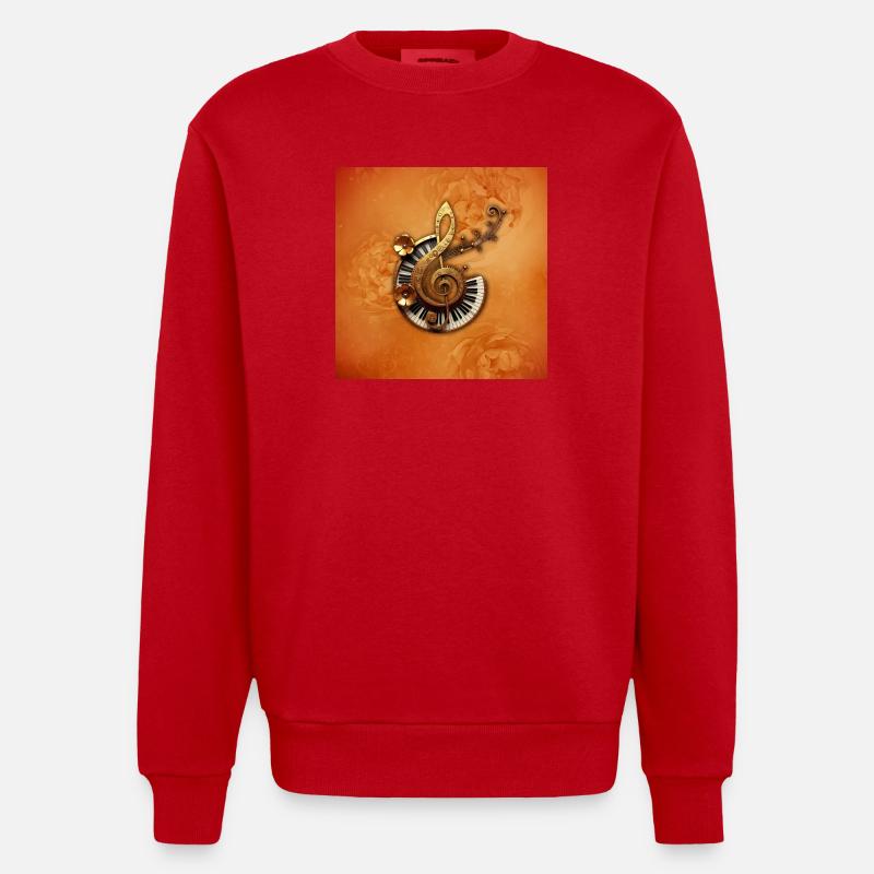 Style musical abstrait avec des fleurs - Sweat bio épais oversize fabriqué en UE - rouge