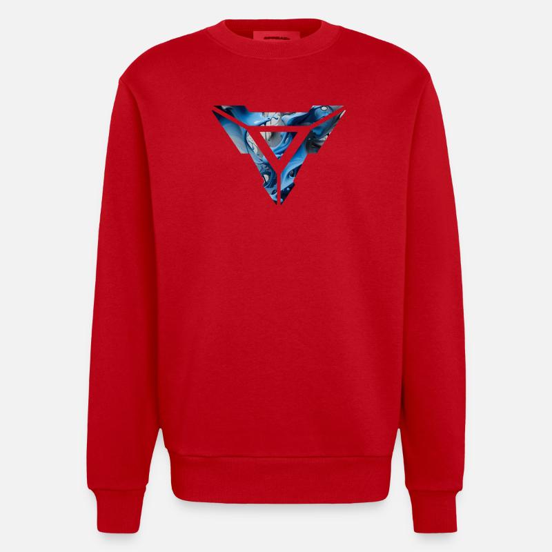 Abstract Blue Fluid Triangular Design - Heavyweight Oversized Organic Crew Neck Made in EU - red