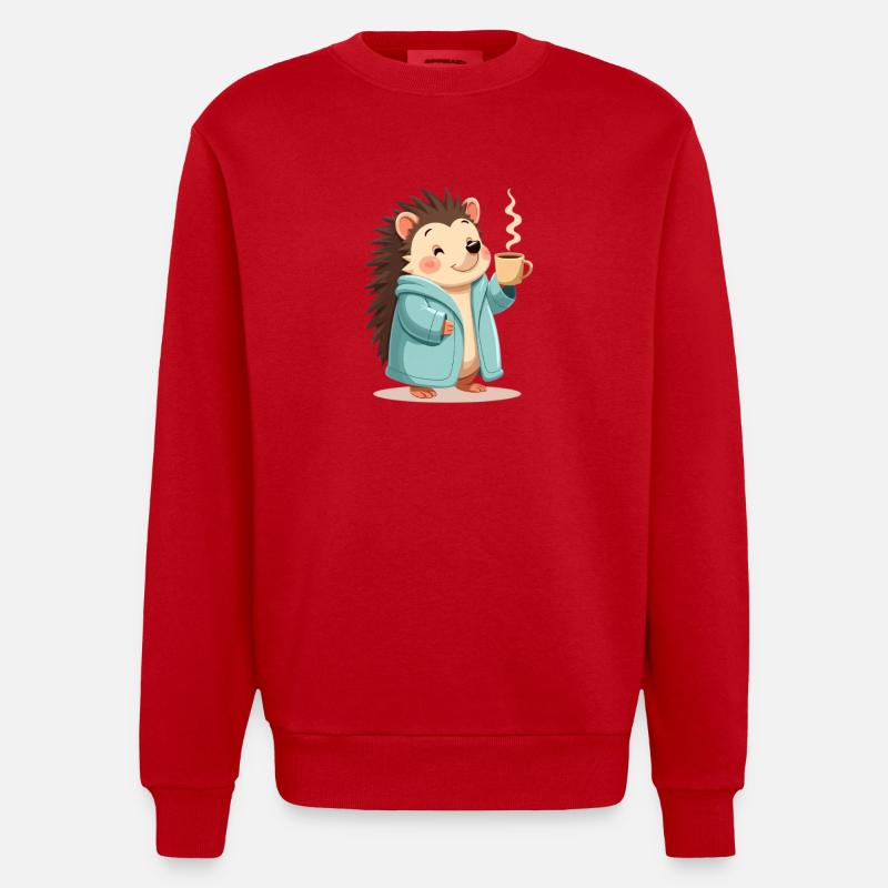 Hedgehog Mit Kaffee Pullover Design - Heavyweight Oversized Organic Crew Neck Made in EU - Rot