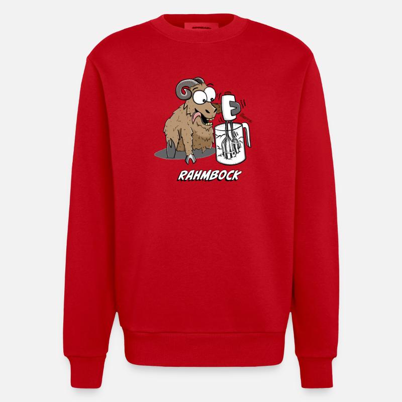 Humorous Bock with Kitchen Mixer - Heavyweight Oversized Organic Crew Neck Made in EU - red