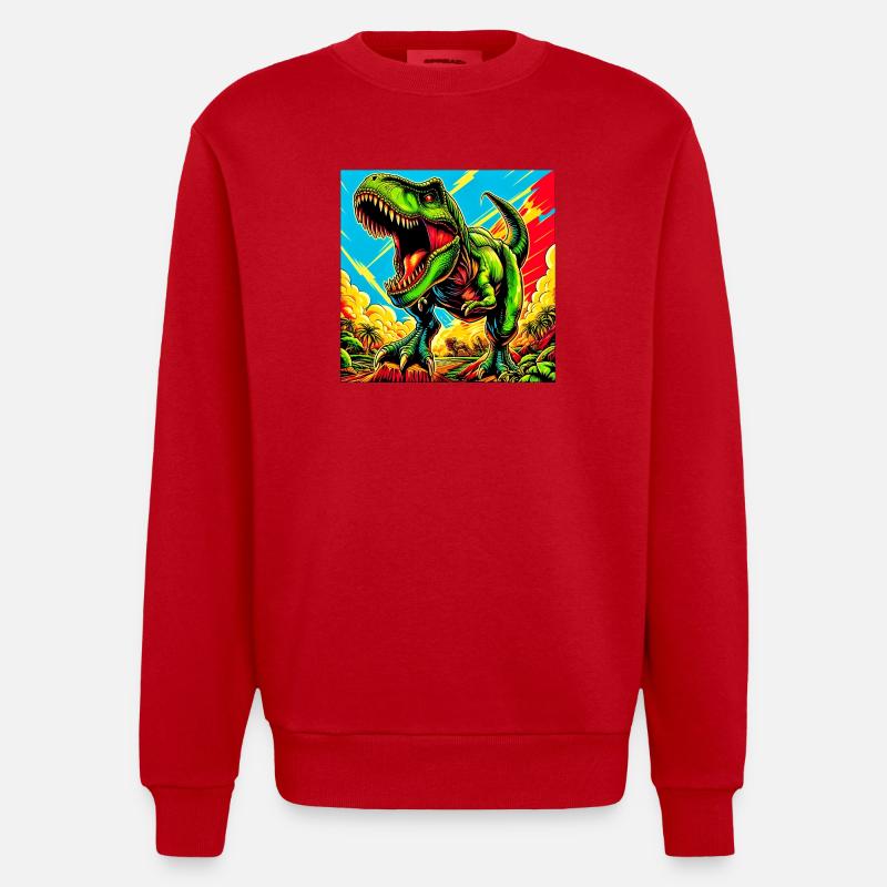 dinosaur - Heavyweight Oversized Organic Crew Neck Made in EU - red