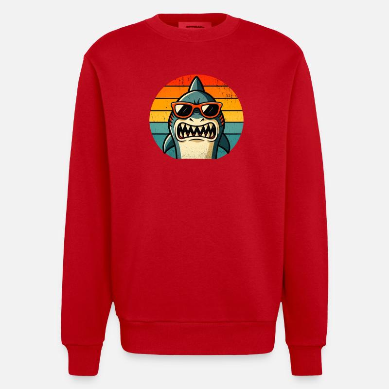 Requin Cool avec Lunettes de Soleil - Sweat bio épais oversize fabriqué en UE - rouge