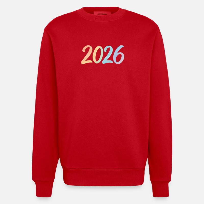 Conception des chiffres à l’aquarelle 2026 - Sweat bio épais oversize fabriqué en UE - rouge