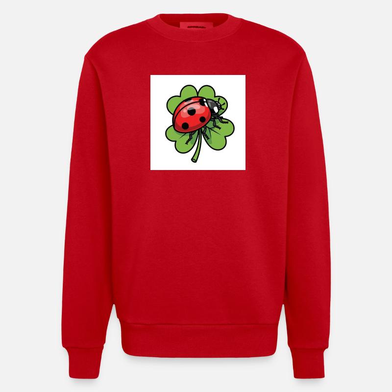 Shamrock with ladybug design - Heavyweight Oversized Organic Crew Neck Made in EU - red