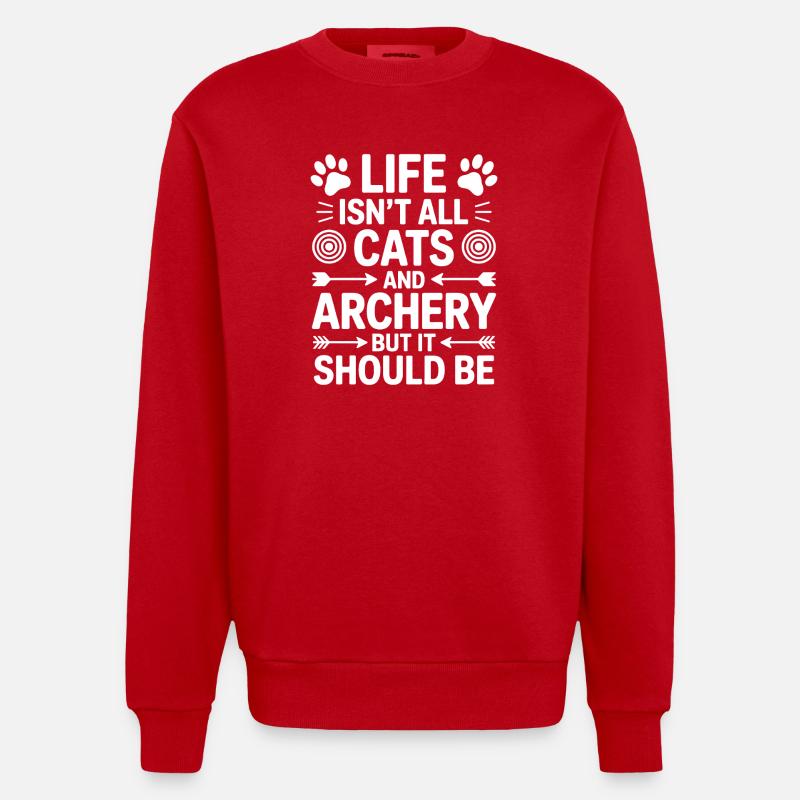 Bogenschießen Spruch Katzen Bogenschießen Geschenk - Heavyweight Oversized Organic Crew Neck Made in EU - Rot