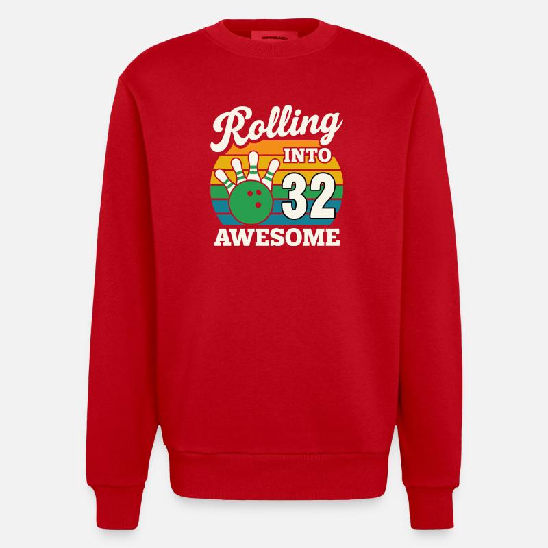 Retro Bowling 32e anniversaire Design - Sweat bio épais oversize fabriqué en UE - rouge