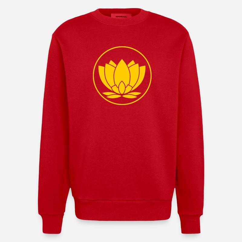 Illustration de fleur de lotus jaune - Sweat bio épais oversize fabriqué en UE - rouge