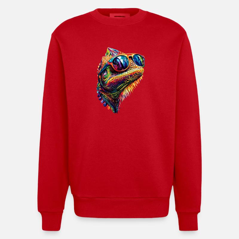 Chamäleon Echse Reptil Chameleon Leguan Eidechse - Heavyweight Oversized Organic Crew Neck Made in EU - Rot