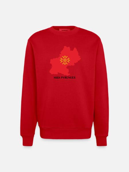 Map of the Midi-Pyrénées - Heavyweight Oversized Organic Crew Neck Made in EU - red
