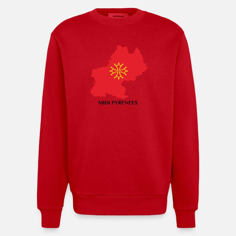 Karte der Midi-Pyrénées - Heavyweight Oversized Organic Crew Neck Made in EU - Rot