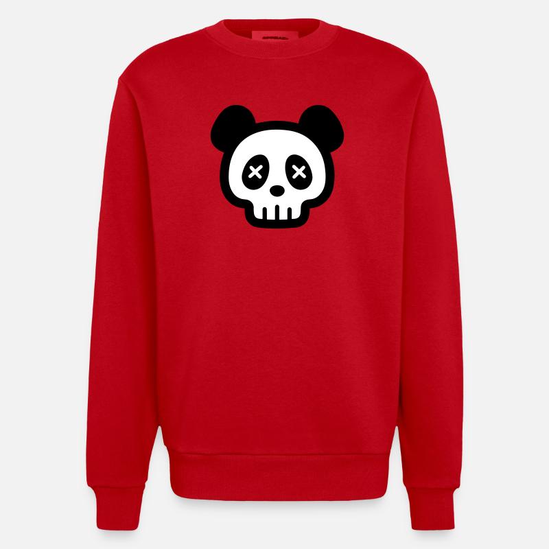 Panda Totenkopf Skelett - Heavyweight Oversized Organic Crew Neck Made in EU - Rot