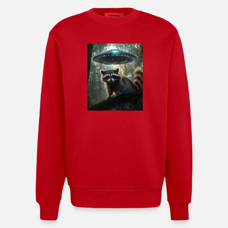 Waschbär Selfie mit UFO - Heavyweight Oversized Organic Crew Neck Made in EU - Rot