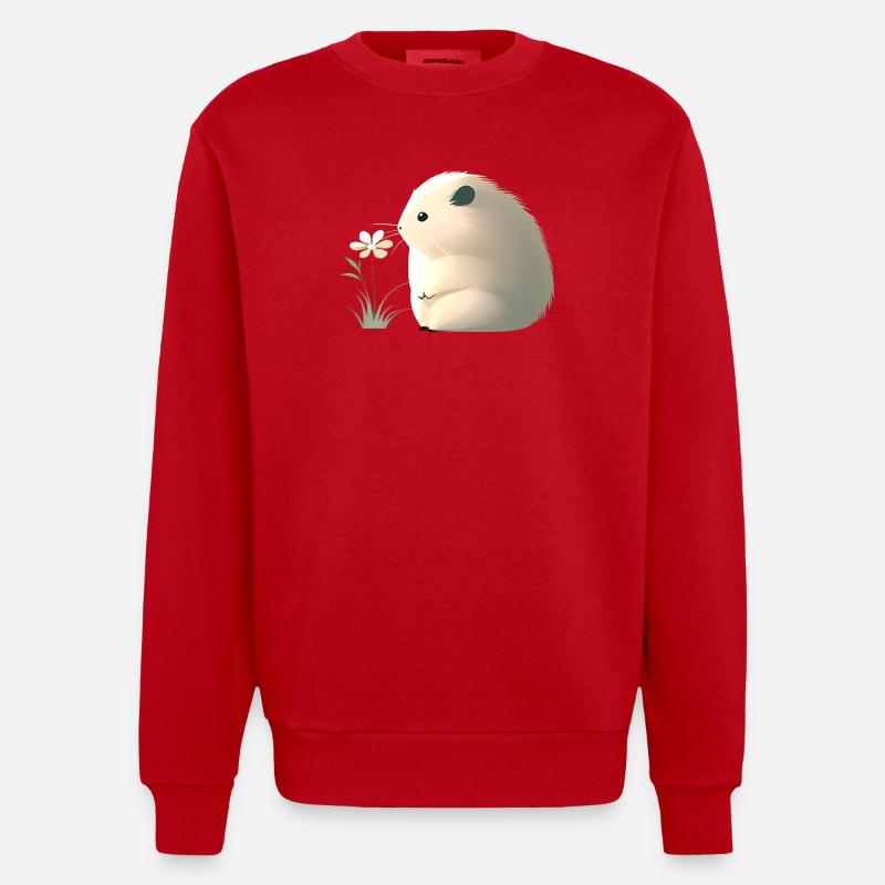 Mignon hamster avec fleur - Sweat bio épais oversize fabriqué en UE - rouge