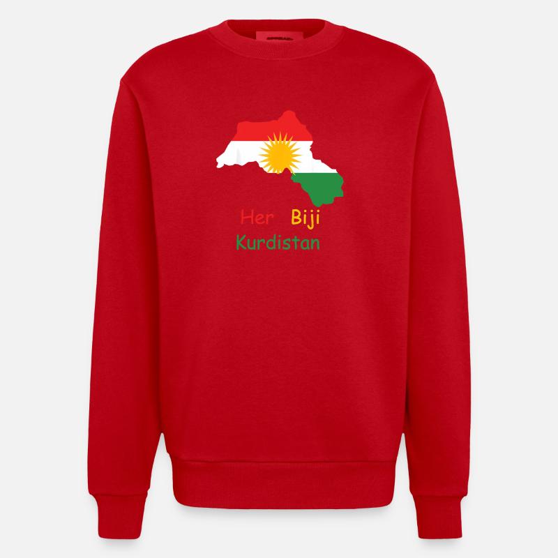 Drapeau du Kurdistan avec soleil kurde - Sweat bio épais oversize fabriqué en UE - rouge