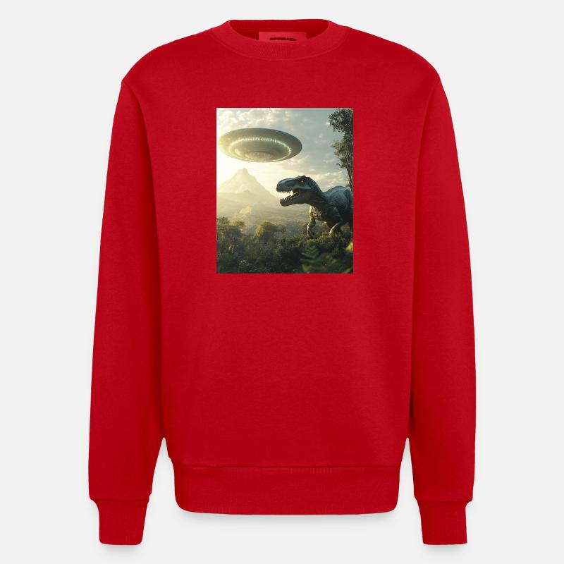T-Rex Selfie mit UFO - Heavyweight Oversized Organic Crew Neck Made in EU - Rot