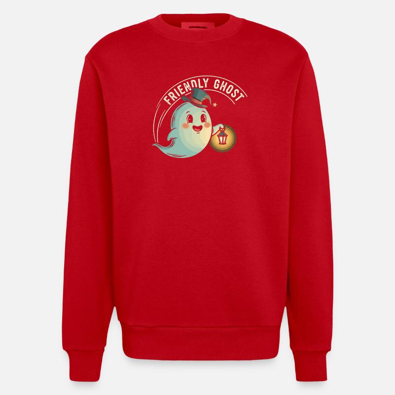 Fantôme amical avec lanterne - Sweat bio épais oversize fabriqué en UE - rouge