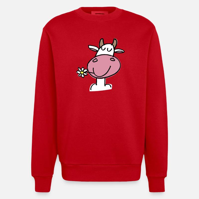 Vache Joyeuse et Fleur Délicate - Sweat bio épais oversize fabriqué en UE - rouge