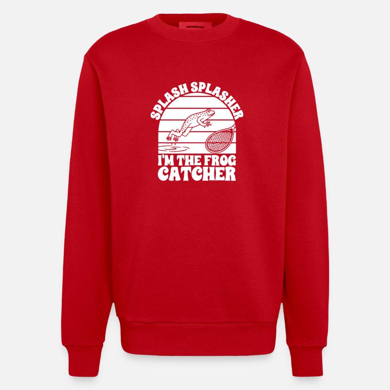 Frog Catcher Splash Splasher Frog - Heavyweight Oversized Organic Crew Neck Made in EU - red