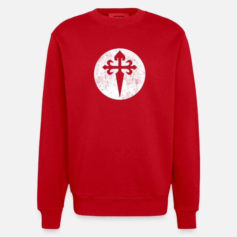 Croix de Saint-Jacques cercle blanc illustration - Sweat bio épais oversize fabriqué en UE - rouge