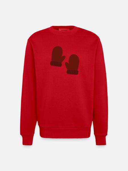 Cozy Winter Mittens Illustration - Heavyweight Oversized Organic Crew Neck Made in EU - red