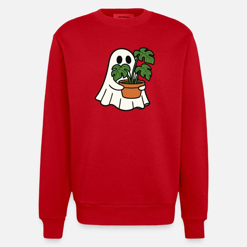 Fantôme mignon avec plante Monstera - Sweat bio épais oversize fabriqué en UE - rouge