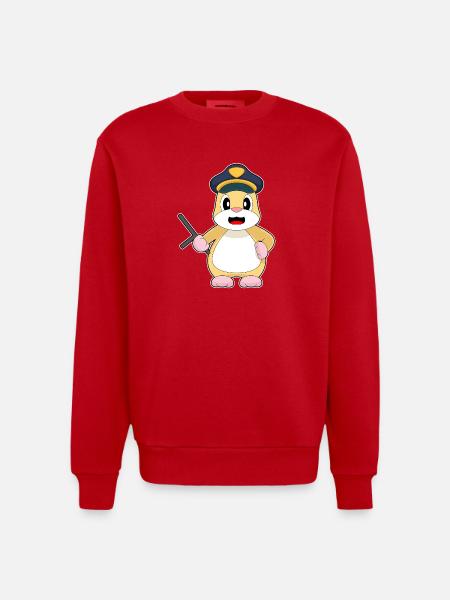 Hamster Policeman Baton Police - Heavyweight Oversized Organic Crew Neck Made in EU - red