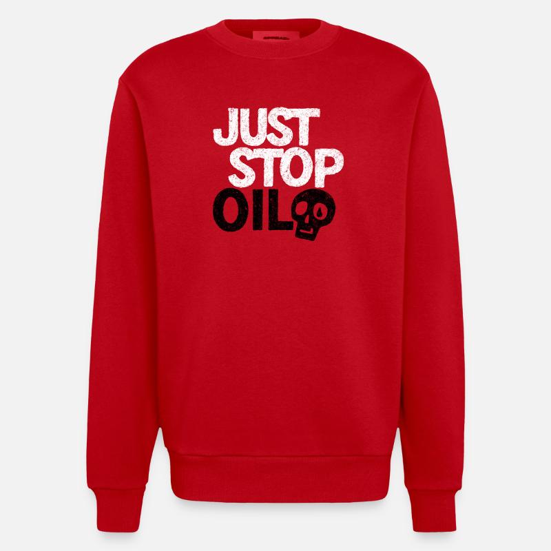 Auffällige „Just Stop“-Protestgrafik - Heavyweight Oversized Organic Crew Neck Made in EU - Rot