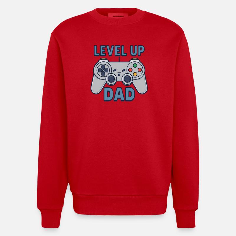 Level Up Dad – Gamer Controller Gift - Heavyweight Oversized Organic Crew Neck Made in EU - red