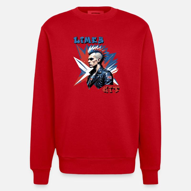 Limey Git Grafik im britischen Punk-Stil - Heavyweight Oversized Organic Crew Neck Made in EU - Rot
