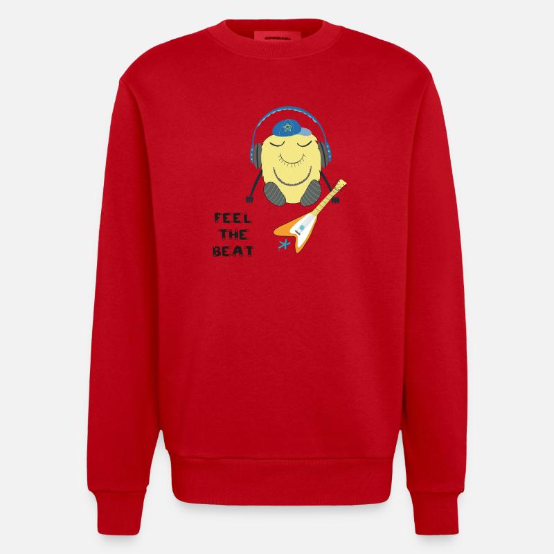 Comic Figur mit Kopfhörern und Gitarre - Heavyweight Oversized Organic Crew Neck Made in EU - Rot