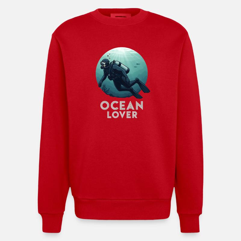 Ocean Lover Taucher - Heavyweight Oversized Organic Crew Neck Made in EU - Rot