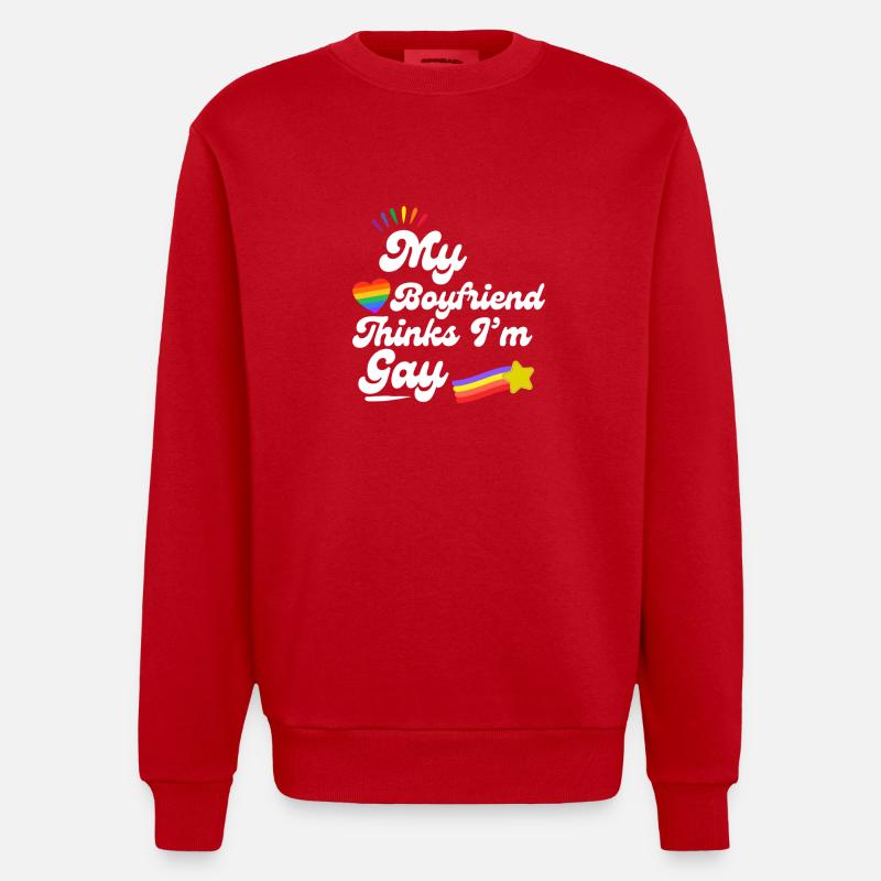 Rainbow Love Pride Statement - Heavyweight Oversized Organic Crew Neck Made in EU - red