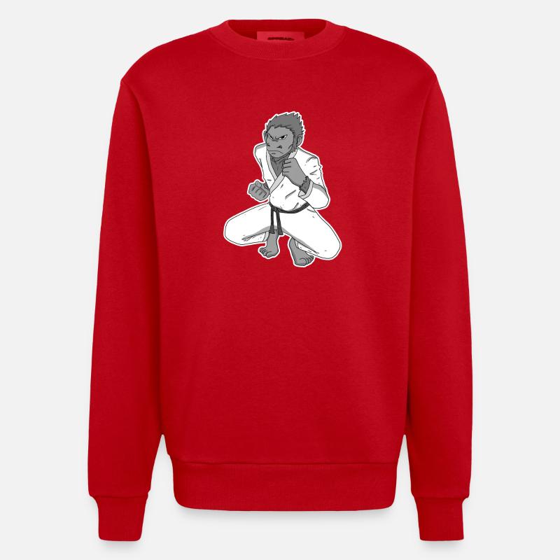 Strong monkey doing karate - Heavyweight Oversized Organic Crew Neck Made in EU - red