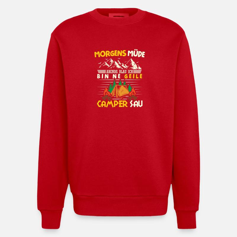 Camper Camping Caravan Saying - Heavyweight Oversized Organic Crew Neck Made in EU - red