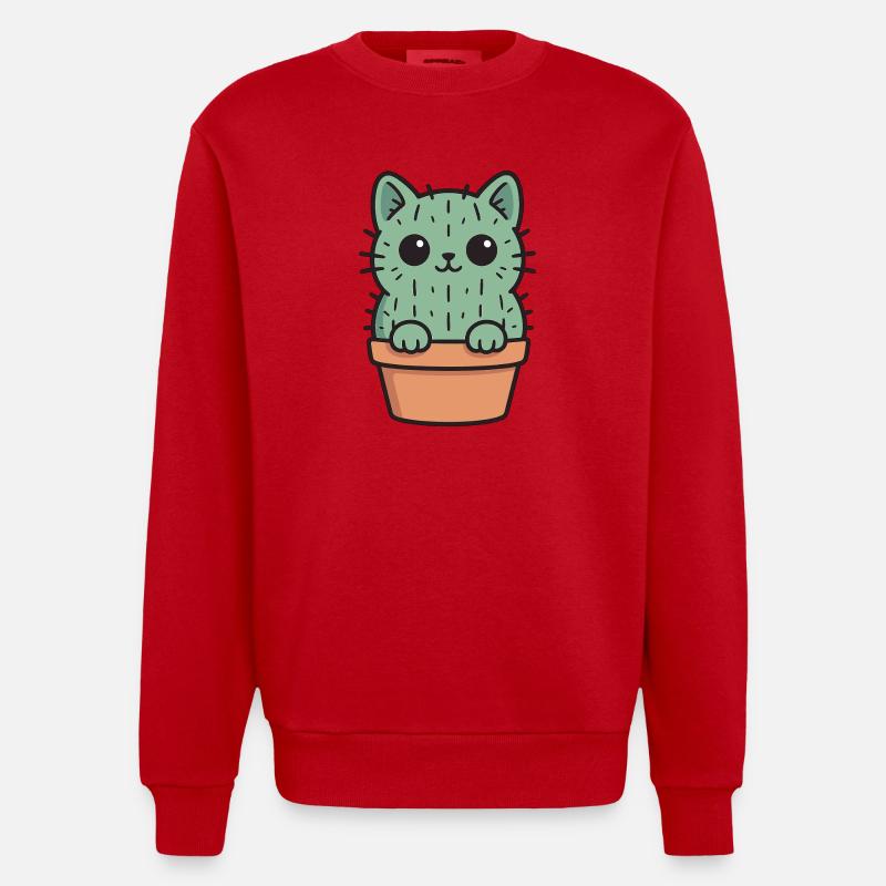 Conception de chaton cactus mignon - Sweat bio épais oversize fabriqué en UE - rouge