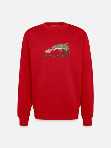A pike chases a rudd - Heavyweight Oversized Organic Crew Neck Made in EU - red