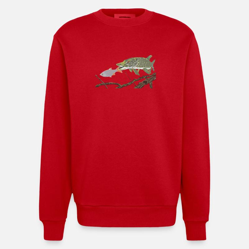 A pike chases a rudd - Heavyweight Oversized Organic Crew Neck Made in EU - red
