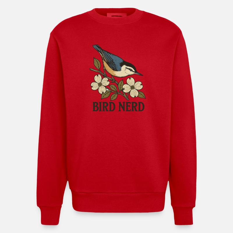 Eleganter blau-schwarzer Singvogel Vogel Nerd - Heavyweight Oversized Organic Crew Neck Made in EU - Rot