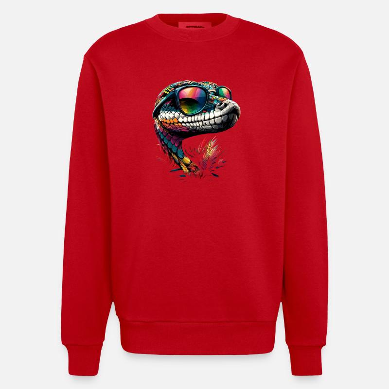 Schlange Python Kobra Klapperschlange Schlangen - Heavyweight Oversized Organic Crew Neck Made in EU - Rot