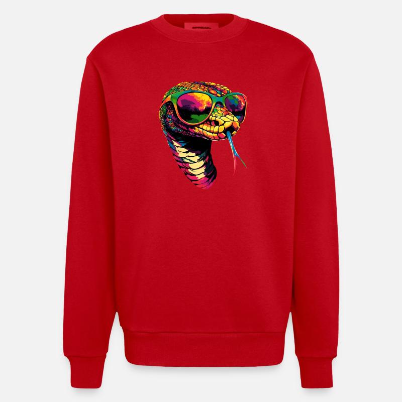 Schlange Python Kobra Klapperschlange Schlangen - Heavyweight Oversized Organic Crew Neck Made in EU - Rot