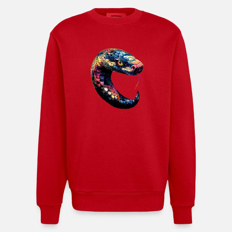 snake, python, cobra, rattlesnake, snakes - Heavyweight Oversized Organic Crew Neck Made in EU - red