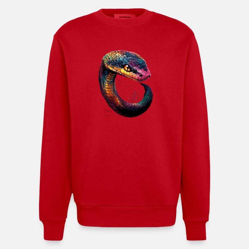 snake, python, cobra, rattlesnake, snakes - Heavyweight Oversized Organic Crew Neck Made in EU - red