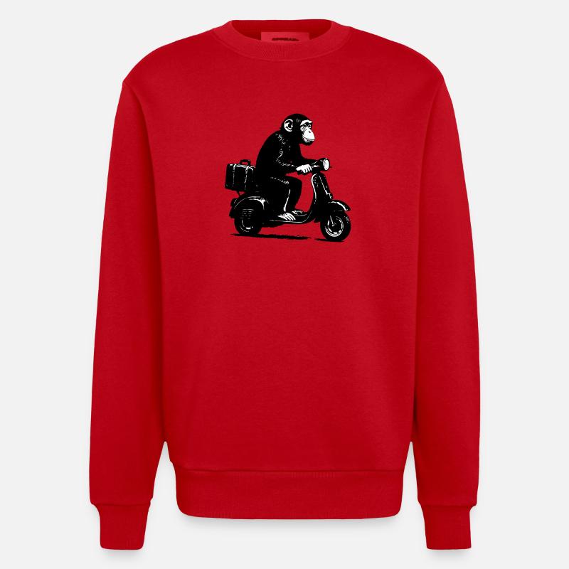 Retro Affe auf Moped | Roller-Affe - Heavyweight Oversized Organic Crew Neck Made in EU - Rot