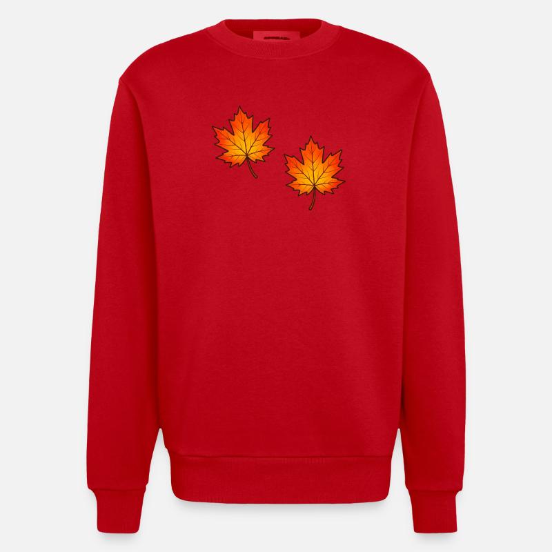 Illustration de feuilles d’érable d’automne - Sweat bio épais oversize fabriqué en UE - rouge
